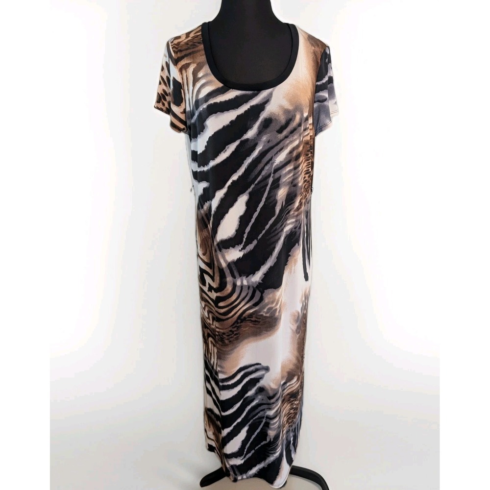 NWT Sunny Leigh Exotic Animal Print Size XL Maxi‎ Cap Sleeve Fitted Dress 52"